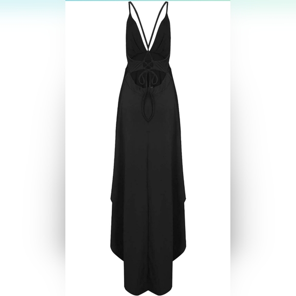 Women's Fashion black V-Neck Large Swing Sexy Sleeveless Backless Dress - Picture 3 of 9